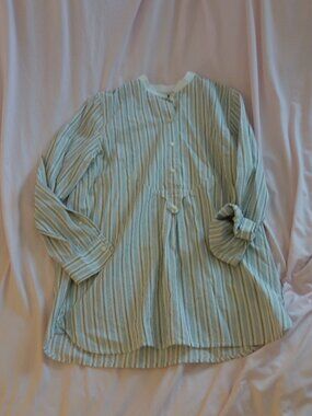 Lauren Ralph Lauren Blue Striped 100% Cotton Band Collar Tunic M